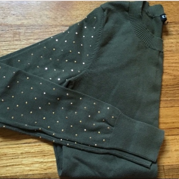 Express Olive Green Long Sleeve Studded Sweater - Picture 2 of 5